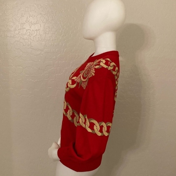 St. John Collection Red/Gold Embroidered Paris Chain Santana Knit Sweater Size 2 - Picture 6 of 12